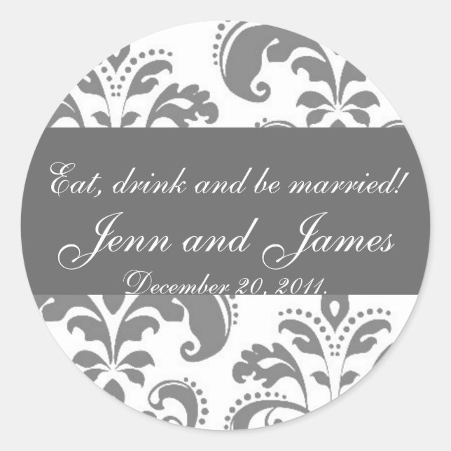Wedding Favor Sticker Eat, Drink, and be Married (Front)