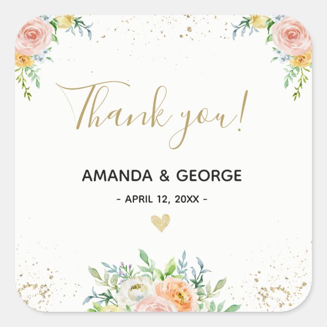Wedding favor sticker floral gold and pink (Front)