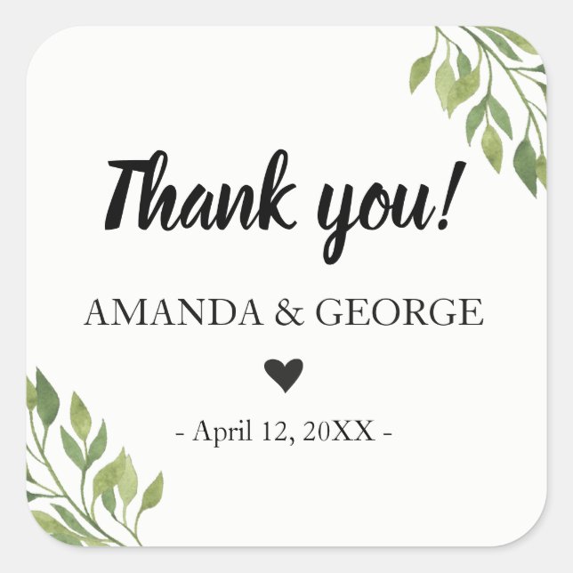 Wedding favor sticker greenery botanical thank you (Front)