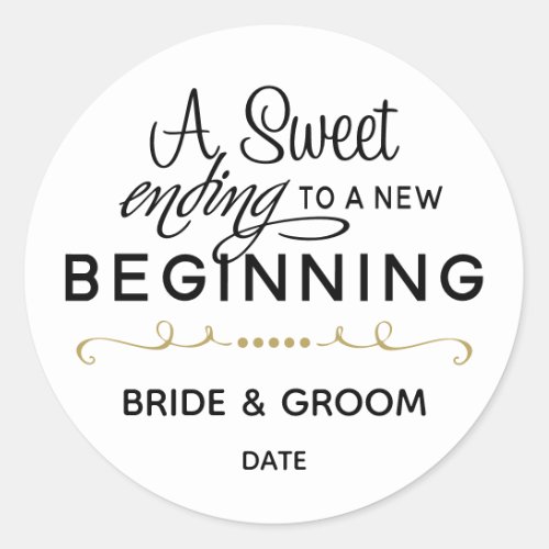 WEDDING FAVOR STICKER  SWEET ENDING NEW BEGINNING