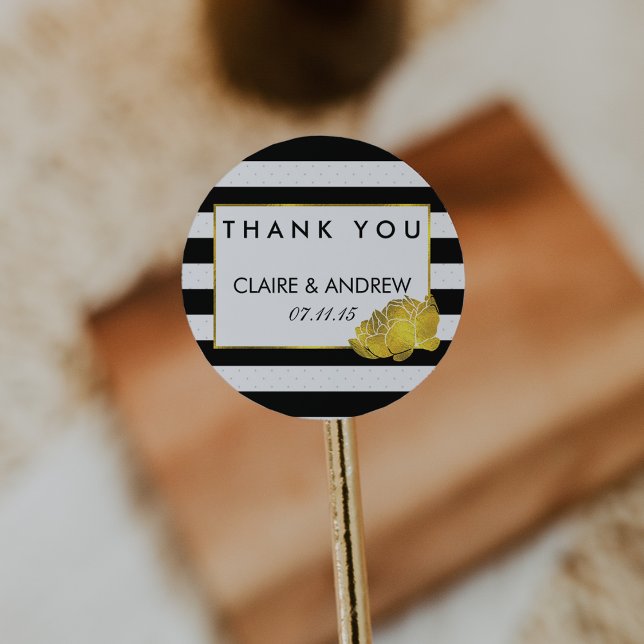 Wedding Favor Stickers | Black Stripe & Gold Peony (Creator Uploaded)