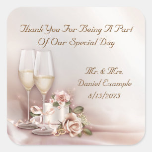 Wedding Favor Stickers Champagne Cake