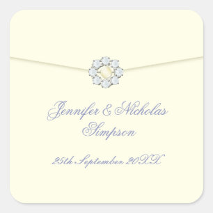 Wedding Favor Stickers Ivory with Pearl & Diamond