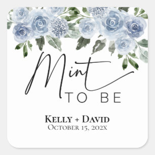 Wedding Favor Stickers Mint to Be Blue Square