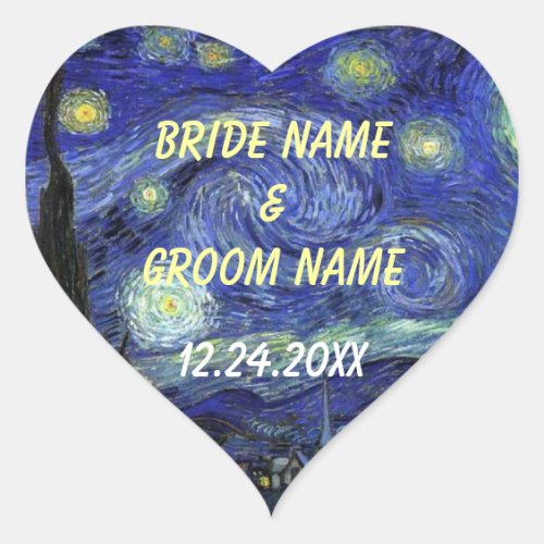 Wedding favor stickers  Starry Night Heart Sticker