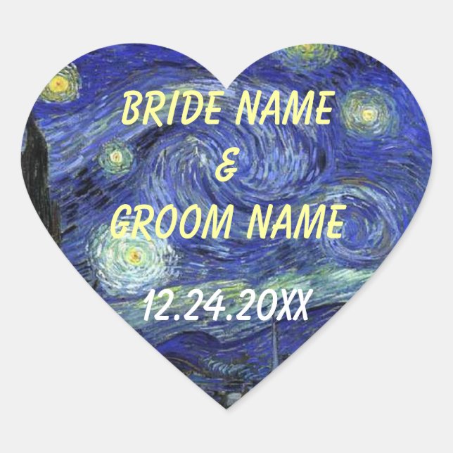 Wedding favor stickers.  Starry Night Heart Sticker (Front)