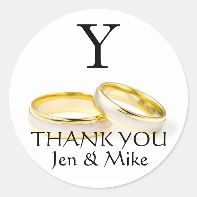 Wedding Favor Stickers Thank You Gold Rings (Front)