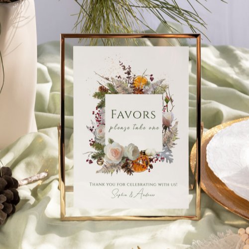 Wedding Favor Table Sign Rustic Winter Foliage Table Number