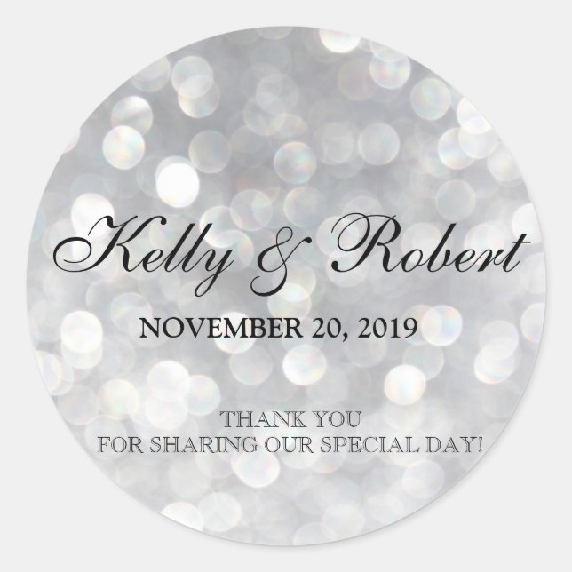 Wedding Favor Tag Elegant Silver Bokeh Lights (Front)