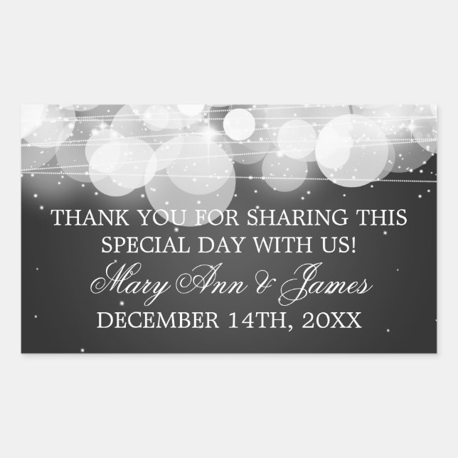 Wedding Favor Tag Glow & Sparkle Black (Front)