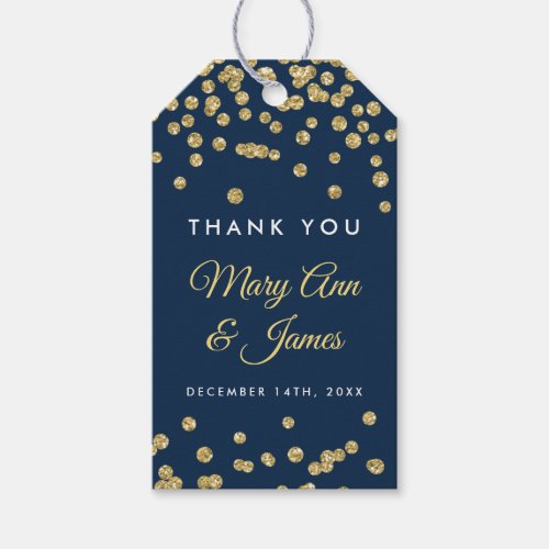 Wedding Favor Tag Gold Faux Glitter Confetti Navy