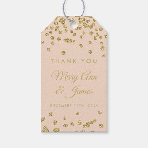 Wedding Favor Tag Gold Glitter Confetti Blush Rose