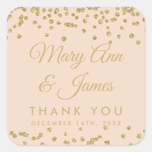 Wedding Favor Tag Gold Glitter Confetti Blush Rose