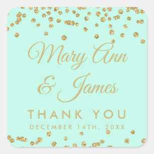 Wedding Favor Tag Gold Glitter Confetti Mint Green