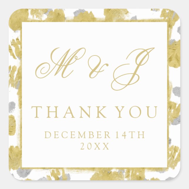 Wedding Favor Tag Gold & Silver Paint Strokes (Front)