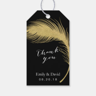 Wedding Favor Tag Modern Gold Peacock Feather