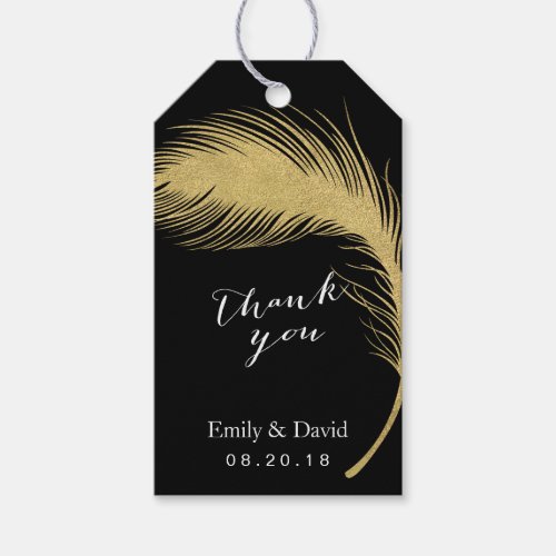 Wedding Favor Tag  Modern Gold Peacock Feather
