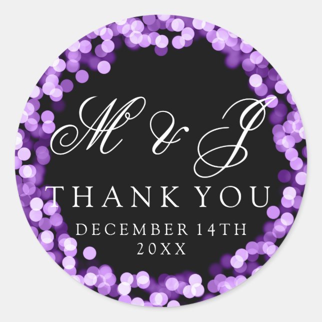 Wedding Favor Tag Purple Sparkly Lights (Front)