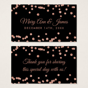 Wedding Favor Tag Rose Gold Glitter Confetti Blac
