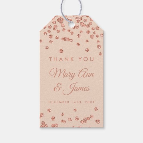 Wedding Favor Tag Rose Gold Glitter Confetti Blush