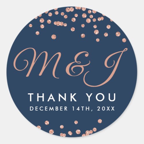 Wedding Favor Tag Rose Gold Glitter Confetti Navy