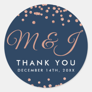 Wedding Favor Tag Rose Gold Glitter Confetti Navy