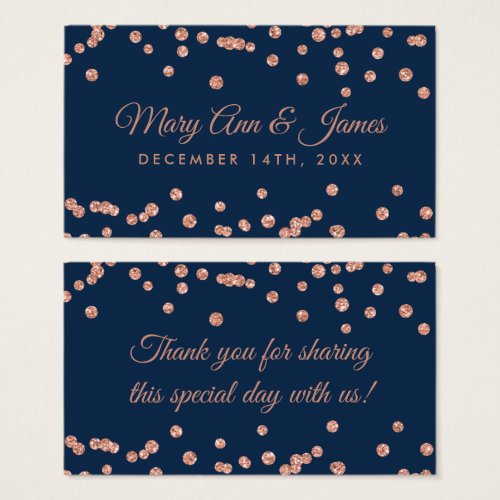 Wedding Favor Tag Rose Gold Glitter Confetti Navy