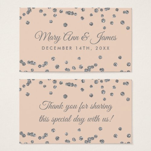 Wedding Favor Tag Silver Glitter Confetti Blush