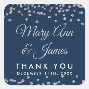 Wedding Favor Tag Silver Glitter Confetti Navy