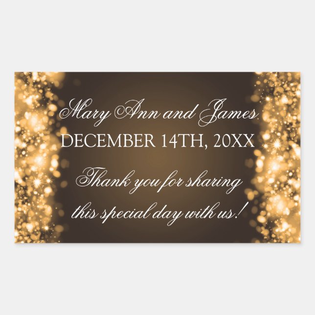 Wedding Favor Tag Sparkling Lights Gold (Front)