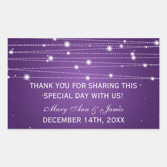 Wedding Favor Tag Sparkling Lines Purple (Front)