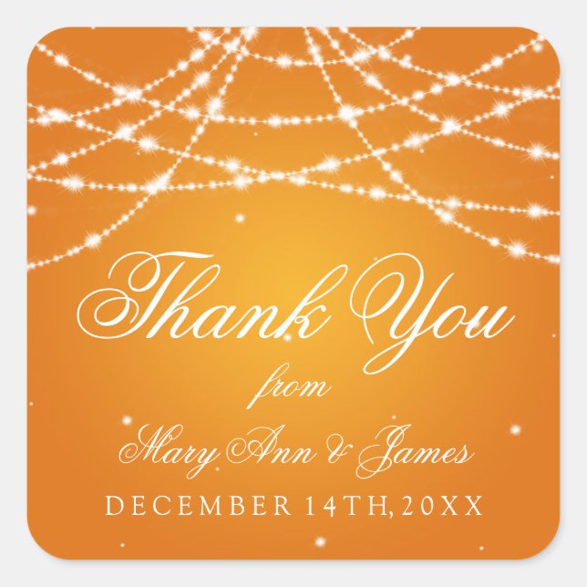 Wedding Favor Tag Sparkling String Orange (Front)