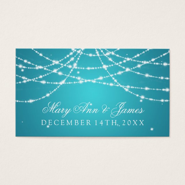 Wedding Favor Tag Sparkling String Turquoise (Front)