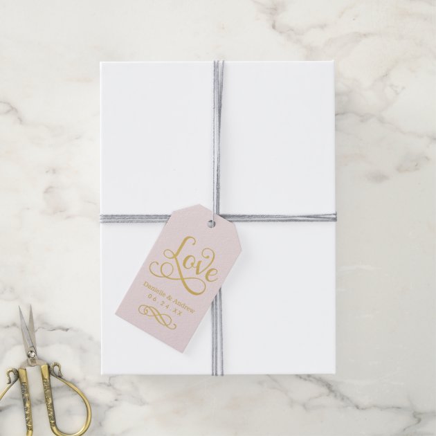 Wedding Favor Tags | Love Script Gold And Pink