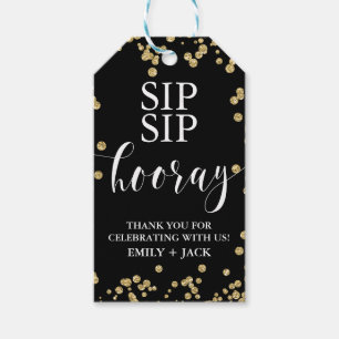 Wedding Favor Tags, Sip Sip Hooray Black & Gold Gift Tags