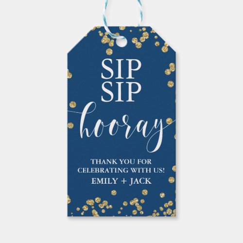 Wedding Favor Tags Sip Sip Hooray Navy  Gold Gift Tags