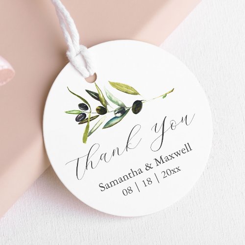 Wedding Favor Tags Watercolor Olive Branch