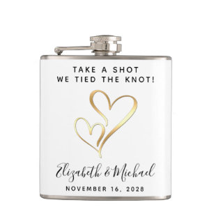 Wedding Favor Take A Shot We Tied The Knot White Flask
