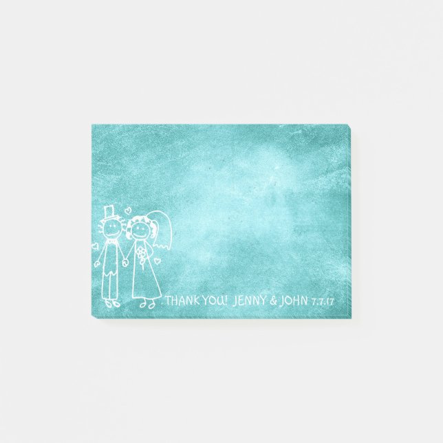 Wedding Favor Thank You Chalkboard Blue Aqua Post-it Notes (Front)