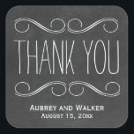 Wedding Favor Thank You Chalkboard Stickers<br><div class="desc">Pretty and cute wedding favor stickers with a trendy white typography text design that says thank you on a printed black chalkboard background. Customize these elegant labels with the name of the bride and groom and the date of the wedding.</div>
