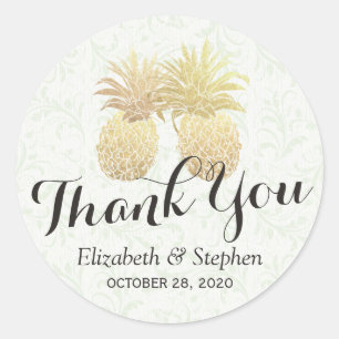 Wedding Favor Thank You Chic Gold Pineapple Couple Classic Round Sticker