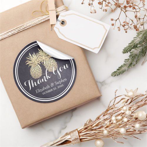 Wedding Favor Thank You Chic Gold Pineapple Couple Classic Round Sticker