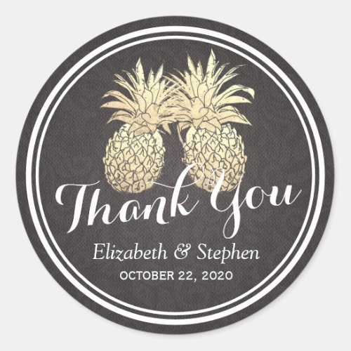 Wedding Favor Thank You Chic Gold Pineapple Couple Classic Round Sticker