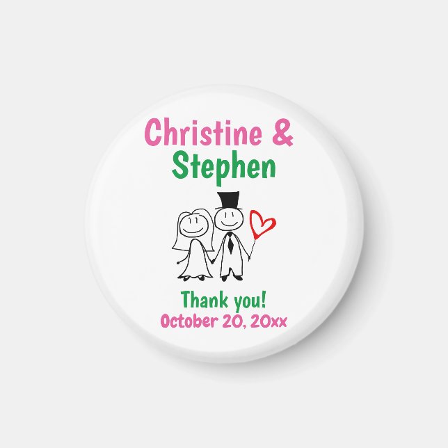 Wedding Favor Thank You Cute Cartoon Stick Couple Magnet (Front)