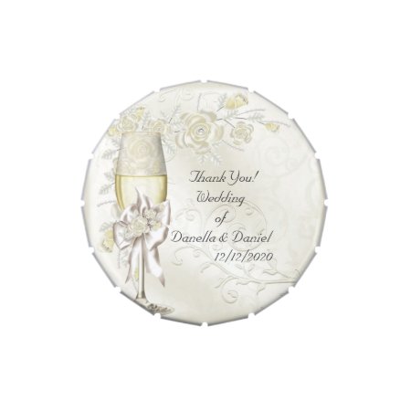 Wedding Favor Thank You Gold Cream Pearl Floral Jelly Belly Candy Tin