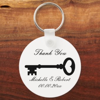 Wedding favor thank you keychains with vintage key | Zazzle