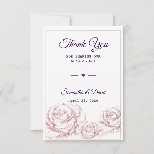 Wedding Favor Thank You Luxury Floral Roses Card (Front)