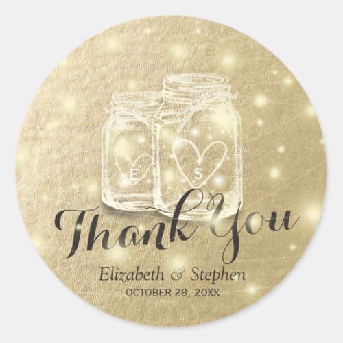 Wedding Favor Thank You Mason Jar  String Lights Classic Round Sticker