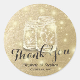 Wedding Favor Thank You Mason Jar & String Lights Classic Round Sticker