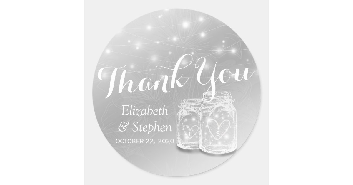 Wedding Favor Thank You Mason Jars & String Lights Classic Round ...